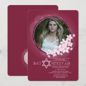 Cherry Blossom Photo Bat Mitswa Uitnodiging (Voorkant / Achterkant)