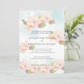 Cherry Blossom Pink Blue Aquarelle Invitation (Debout devant)