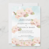 Cherry Blossom Pink Blue Aquarelle Invitation (Devant)