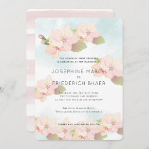 Cherry Blossom Pink Blue Waterverf Invitation Kaart