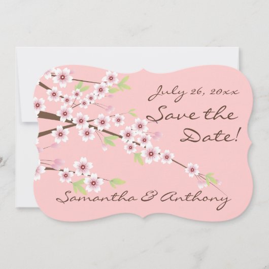 Cherry Blossom Pink/Brown Save the Date (Voorkant)