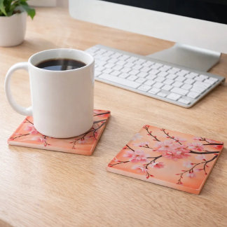 Cherry Blossom Pink Coaster – Sakura Floral Aesthe Glazen Onderzetter