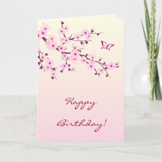 Cherry Blossom Pink Floral Happy Birthday Kaart (Voorkant)