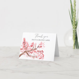 Cherry Blossom Pink Floral Wedding Dank u Bedankkaart