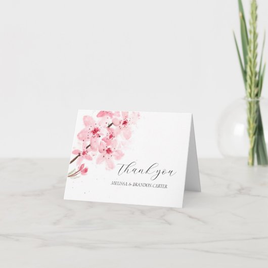 Cherry Blossom Pink Floral Wedding Dank u Bedankkaart (Voorkant)