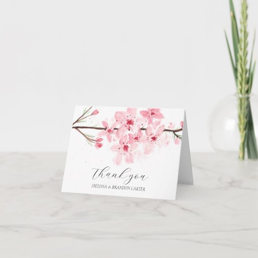 Cherry Blossom Pink Floral Wedding Dank u Bedankkaart (Voorkant)