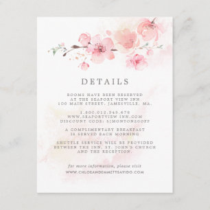 Cherry Blossom Pink Floral Wedding Guest Details E Informatiekaartje