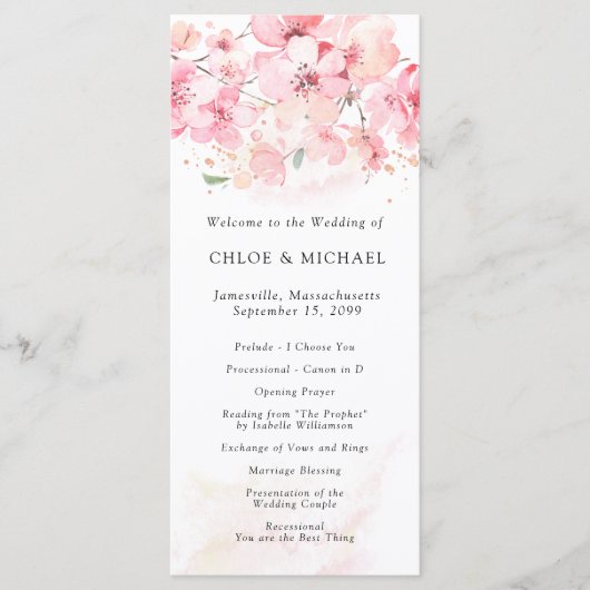 Cherry Blossom Pink Floral Wedding Programma (Voorkant)
