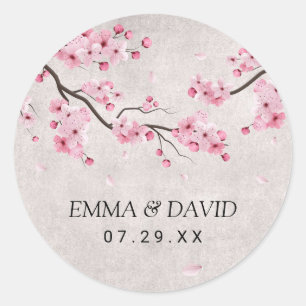 Cherry Blossom Pink Floral Wedding Ronde Sticker