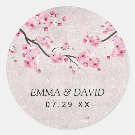 Cherry Blossom Pink Floral Wedding Ronde Sticker (Voorkant)