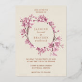 Cherry Blossom Pink Floral Wedding Roos Gold Folie Uitnodiging (Voorkant)