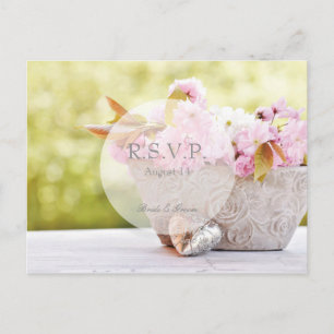 Cherry Blossom-Pink Flowers Wedding RSVP Uitnodiging Briefkaart