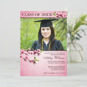 Cherry Blossom  Pink Foto Afstuderen Kaart (Staand voorkant)