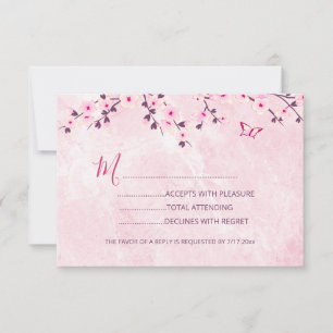 Cherry Blossom Pink Girl Baby shower RSVP Kaartje