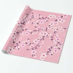 Cherry Blossom Pink Glitter Floral Cadeaupapier