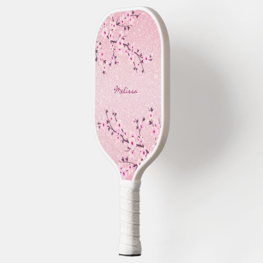 Cherry Blossom Pink Glitter Monogram Floral Pickleball Paddle (Links)