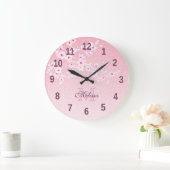  Cherry Blossom Pink Glitter Monogram Larg Grote Klok (Huis)