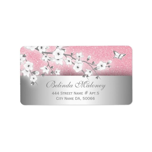 Cherry Blossom Pink Glitter Silver Etiket (Voorkant)