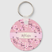 Cherry Blossom Pink Glitter Voeg Naam toe Sleutelhanger (Achterkant)