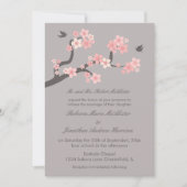 Cherry Blossom Pink/Gray Wedding Invitation Kaart (Voorkant)