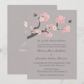 Cherry Blossom Pink/Gray Wedding Invitation Kaart (Voorkant / Achterkant)