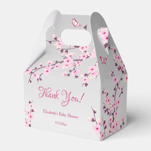 Cherry Blossom Pink Grey | Baby shower Hartelijk d Bedankdoosjes (Voorkant Zijde)