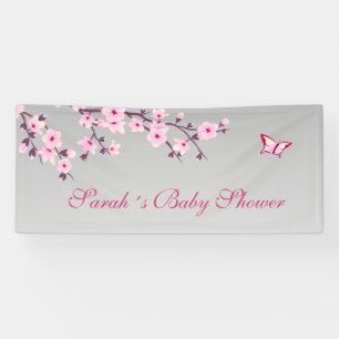 Cherry Blossom Pink Grey Custom Baby shower Spandoek