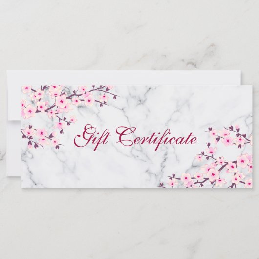 Cherry Blossom Pink Grey Marble Gift Certificate (Voorkant)