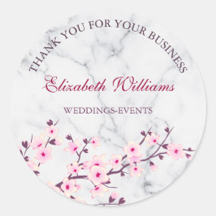 Cherry Blossom Pink Grey Marble Hartelijk dank Ronde Sticker
