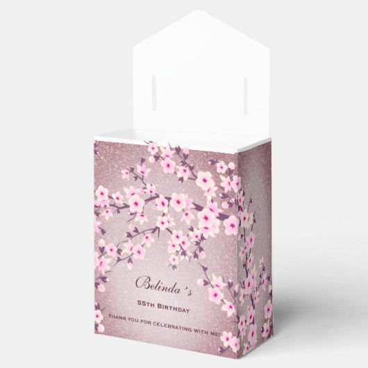 Cherry Blossom Pink Mauve Glitter Custom Birthday Bedankdoosjes (Geopend)