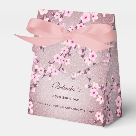 Cherry Blossom Pink Mauve Glitter Custom Birthday Bedankdoosjes (Voorkant Zijde)