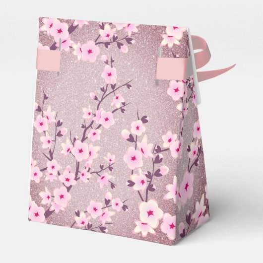 Cherry Blossom Pink Mauve Glitter Custom Birthday Bedankdoosjes (Achterkant)
