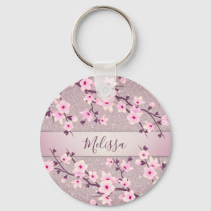 Cherry Blossom Pink Mauve Glitter Sleutelhanger