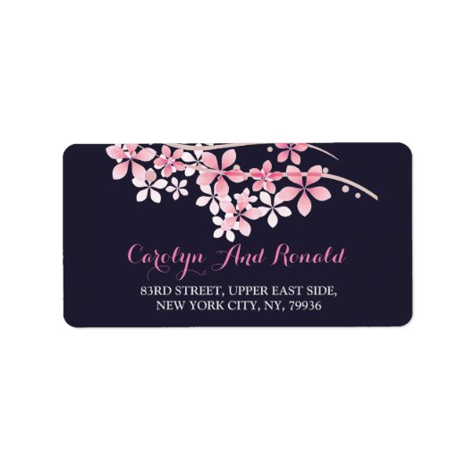Cherry Blossom Pink navy floral Address Label (Voorkant)