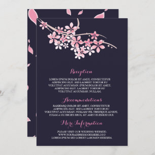 Cherry Blossom Pink navy Wedding Information Guest Kaart