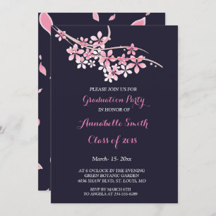Cherry Blossom Pink navyfloral Graduation Party Kaart