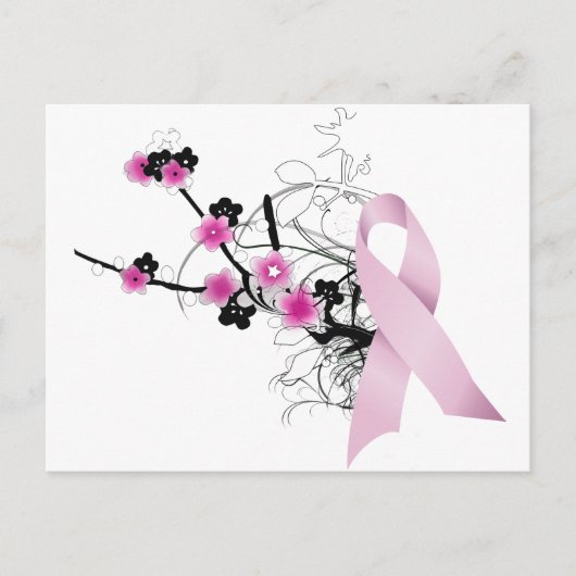 Cherry Blossom Pink Ribbon Briefkaart (Voorkant)