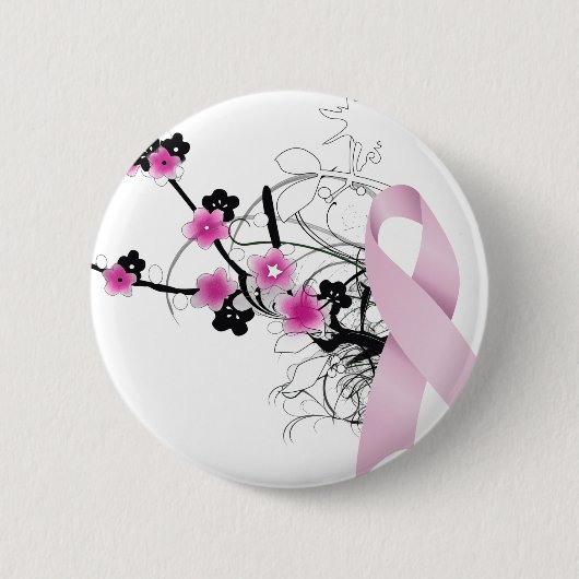 Cherry Blossom Pink Ribbon Ronde Button 5,7 Cm (Voorkant)
