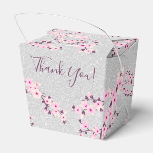 Cherry Blossom Pink Silver Glitter | Weddenschap Bedankdoosjes (Achterkant)