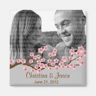 Cherry Blossom Pink Silver Save the Date Photo Magneet