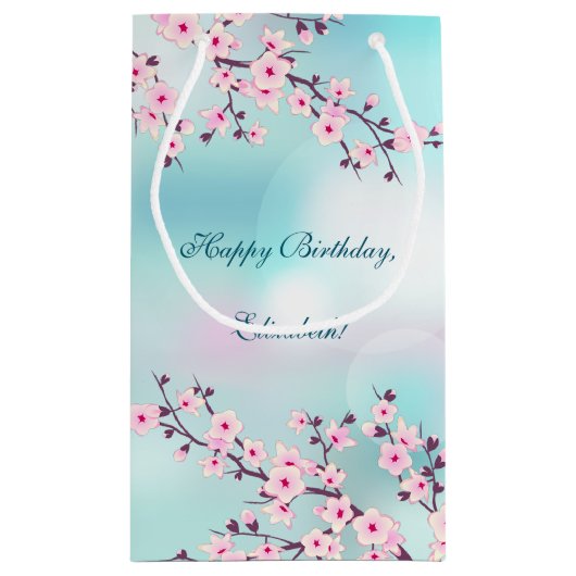 Cherry Blossom Pink Turquoise Aangepaste verjaarda Klein Cadeauzakje (Achterkant)