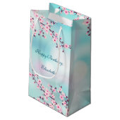 Cherry Blossom Pink Turquoise Aangepaste verjaarda Klein Cadeauzakje (Achterkant Gekanteld)