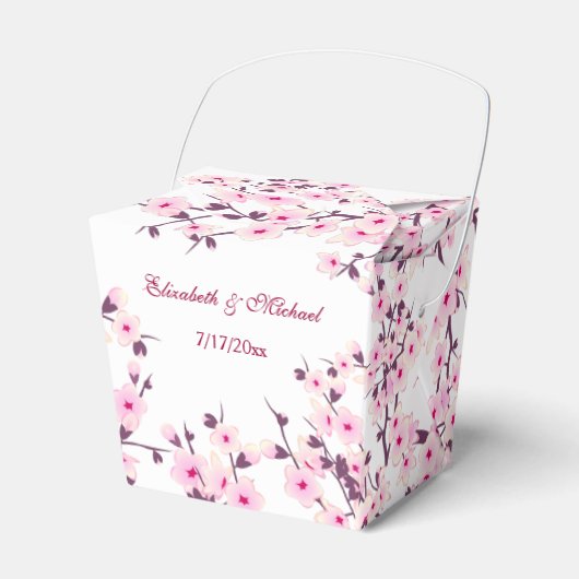 Cherry Blossom Pink White | Custom Wedding Bedankdoosjes (Voorkant Zijde)