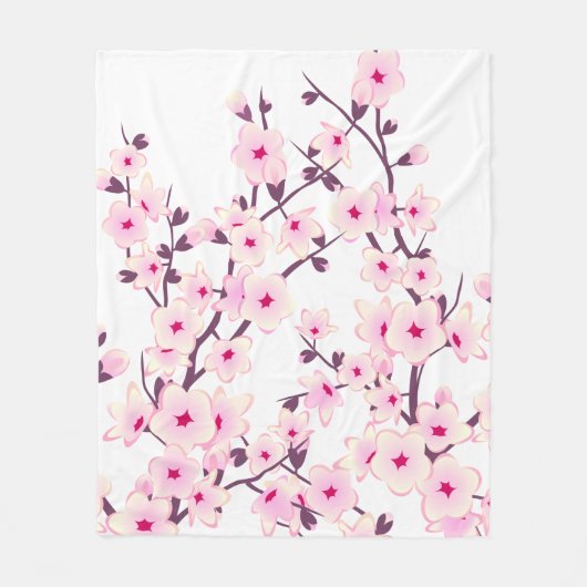  Cherry Blossom Pink White Fleece Deken (Voorkant)