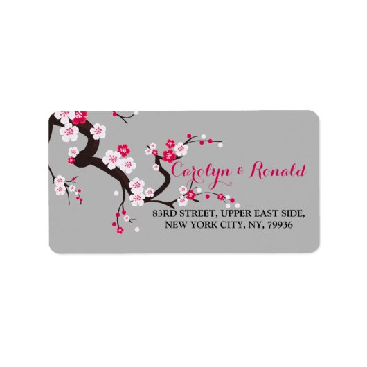 Cherry Blossom Pink White flora Adres label (Voorkant)