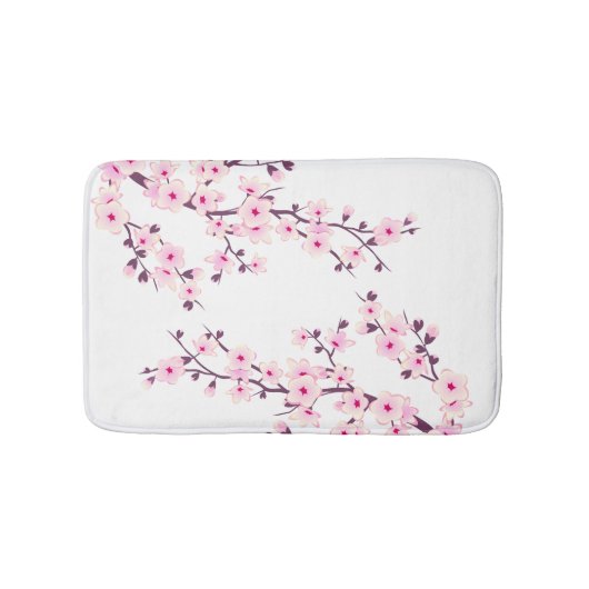 Cherry Blossom Pink White Floral Badmat (Voorkant)