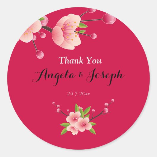 Cherry Blossom Pink White floral round sticker (Voorkant)