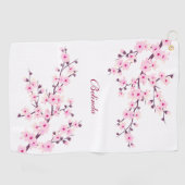 Cherry Blossom Pink White Monogram Golfhanddoek (Horizontaal)