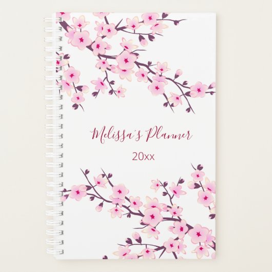 Cherry Blossom Pink White voeg naam en jaar toe Planner (Voorkant)