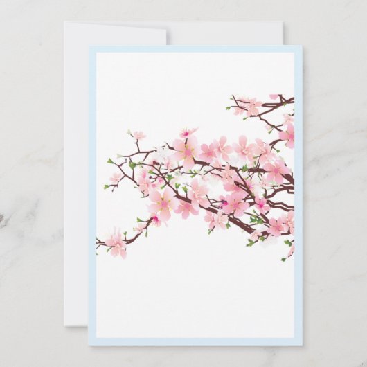 Cherry Blossom Pink White Wedding Invitation Blue Save The Date (Achterkant)
